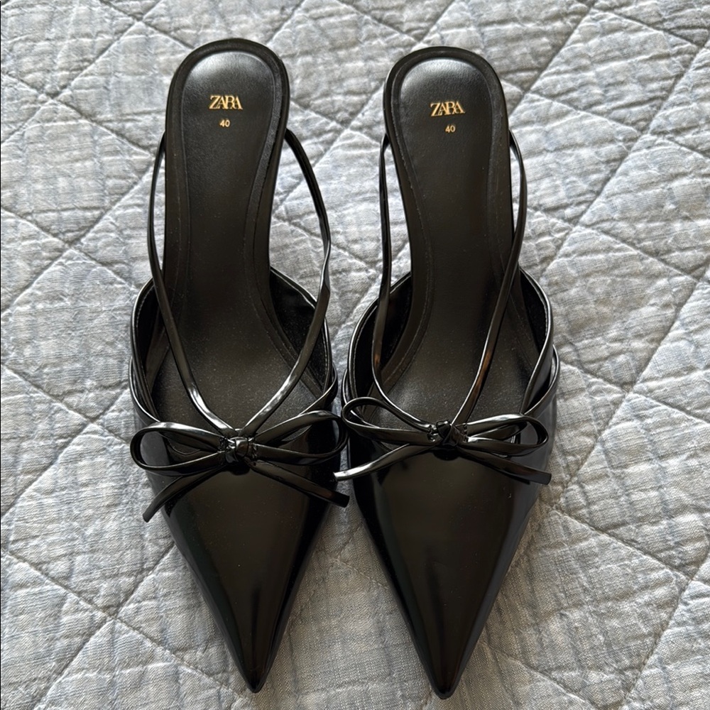 Zara Black Pointed Slingback Heels